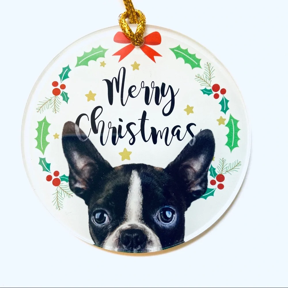🐕 Boston Terrier Acrylic Keepsake Christmas Ornament Dog Bead Collectible - Picture 2 of 8